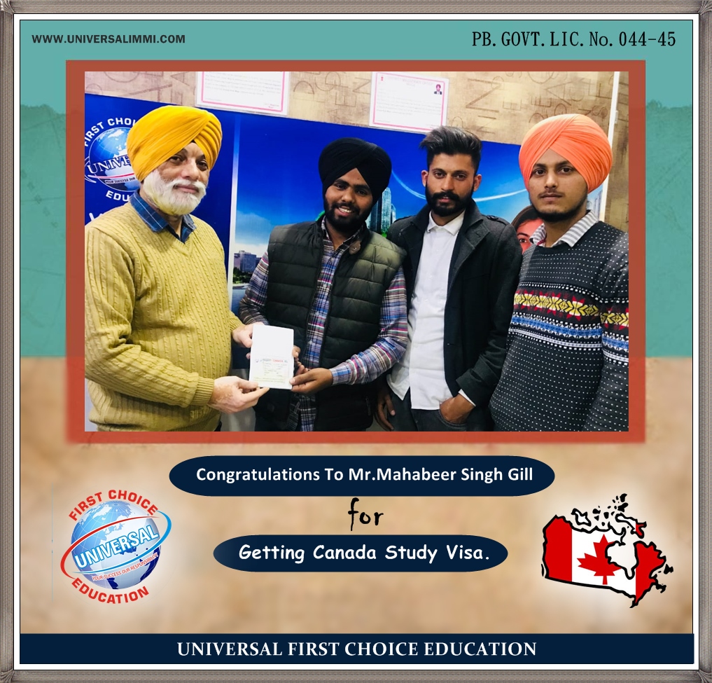 Congratulation to Mr. Maabeer Singh Gill for Canada Study Visa